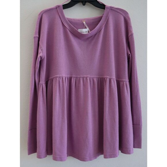Free People OB1054010 Womens Sz XS Plum Lilac Forever Your Girl Babydoll L/S Top - Picture 3 of 9